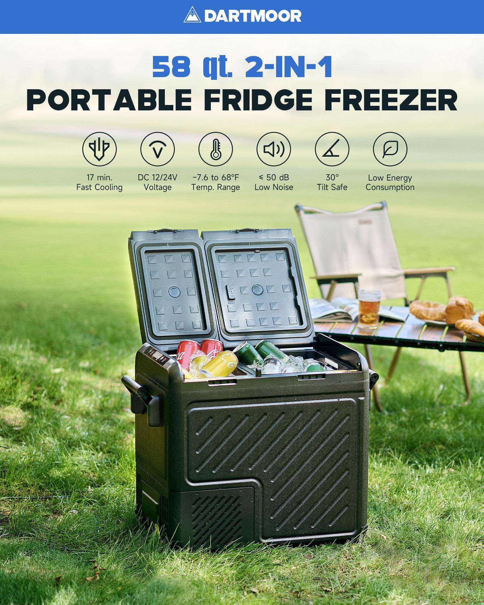 58 Qt Dual Zone Car Fridge Freezer Portable RV Refrigerator DC & AC Power